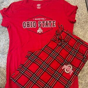 Ohio State Buckeyes Women’s Pajama Set T-Shirt & Plaid Pants Red Size XL